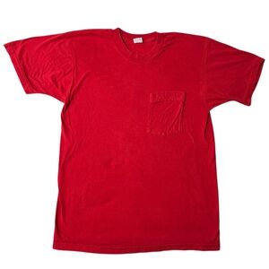 Vintage Blank T-Shirt 80s Selvege Pocket Tee FOTL USA Red Single Stitch Large